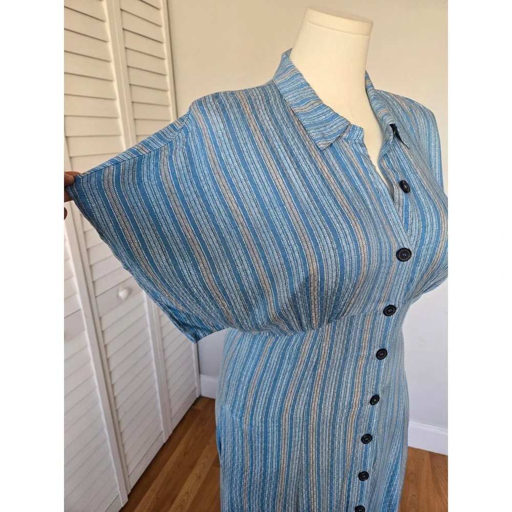 Free People Rowan Blue Stripe Dolman Maxi Dress M Boho Coastal Resort Travel